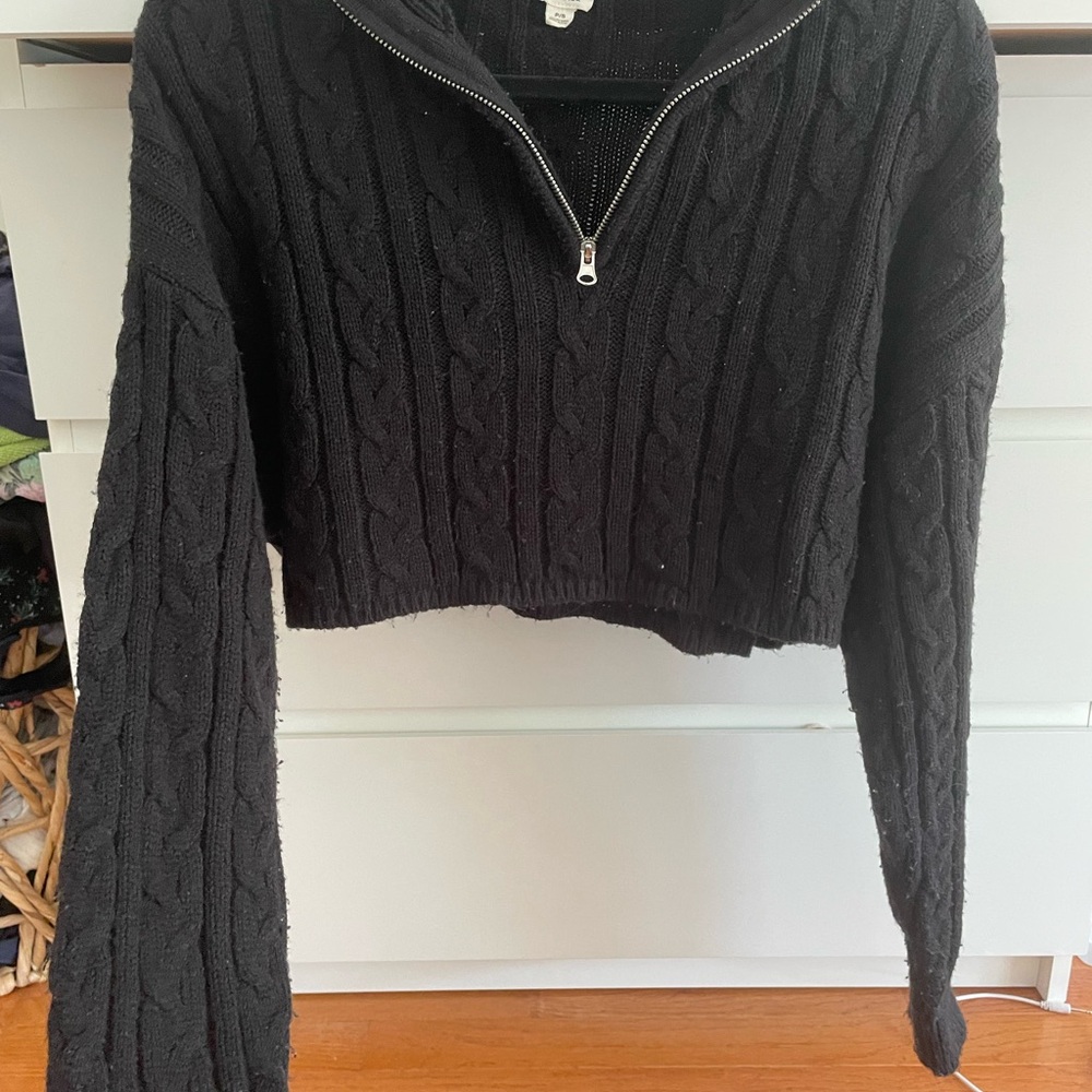 Garage Black Cable Knit Turtleneck Sweater